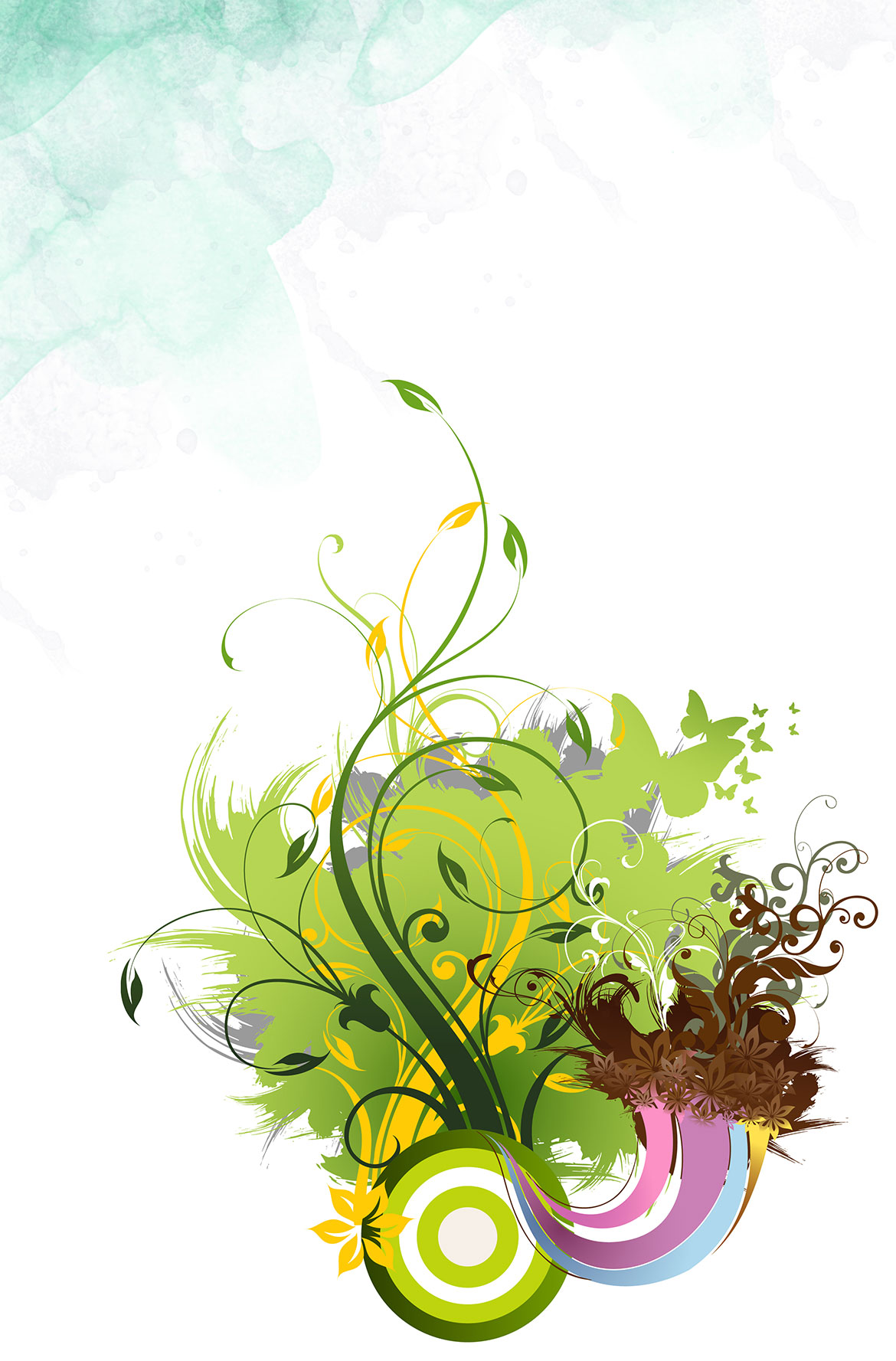 手繪藤條清新蝴蝶背景素材